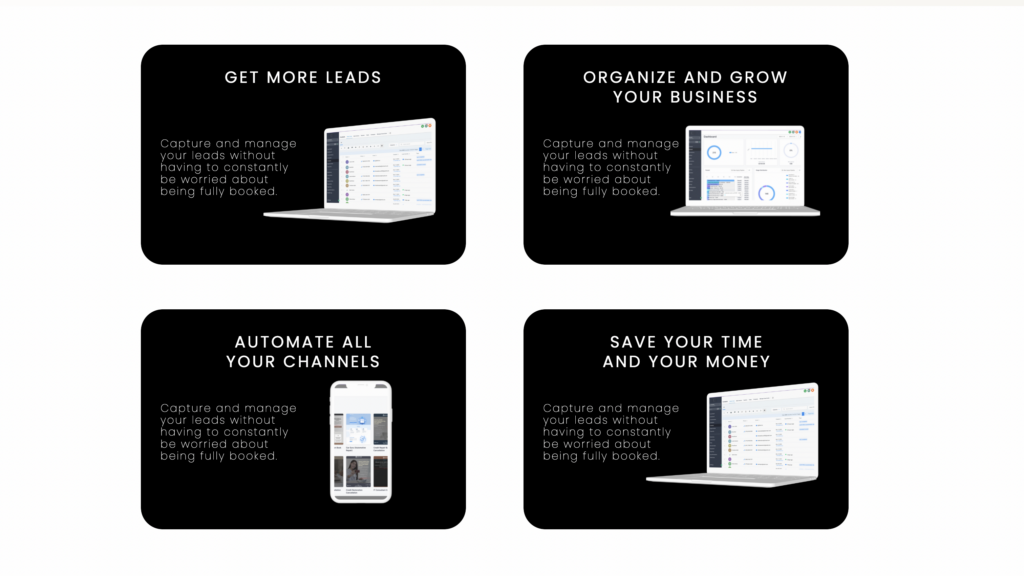 Infographic about all-in-one funnels to get you more leads, organize your business, automate your channels and save time and money